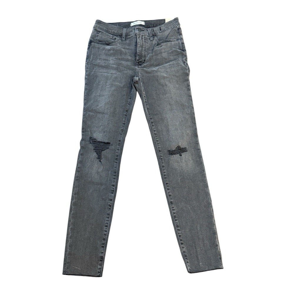 Madewell 9" Mid Rise Skinny Jeans Women's 28 Washed‎ Black Distressed Raw Hem